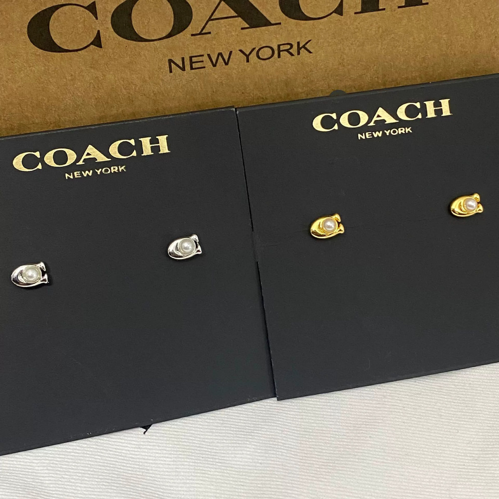 Coach Koujia Pearl Letter Small Metal Stud Earrings